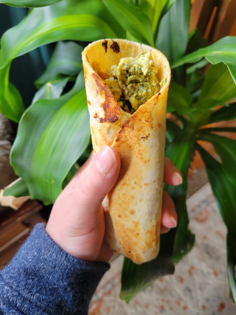 Burrito w/ Spinach Pie & Avocado Dip