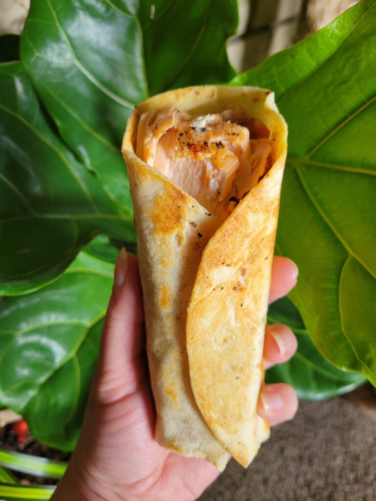 Burrito w/ Quinoa, Salmon, & Avocado Dip