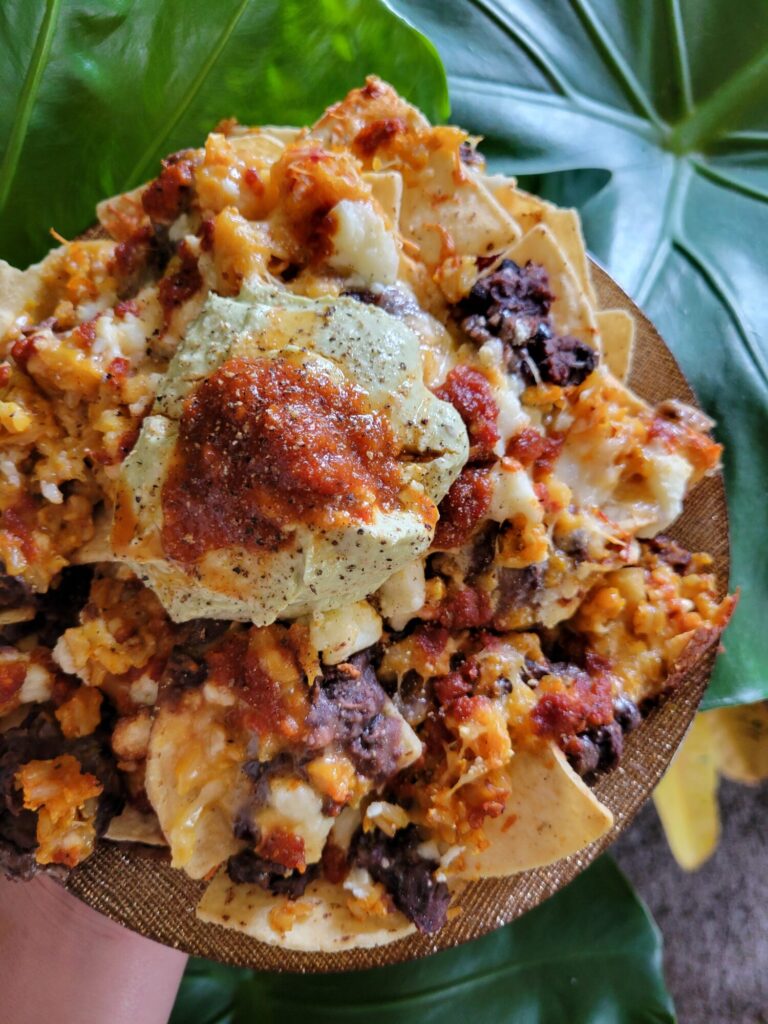 Nachos w/ Brown Rice, Black Beans, & Enchilada Sauce