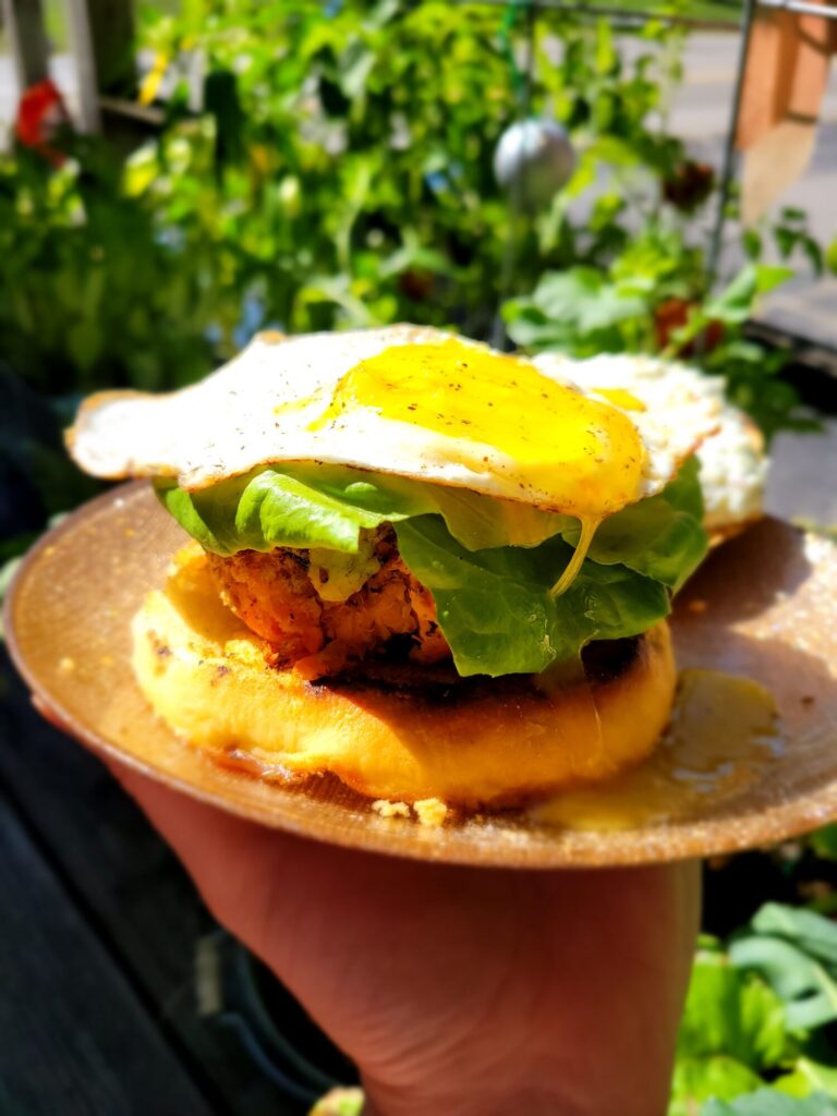 Barbecue Salmon Burgers w/ Runny Egg