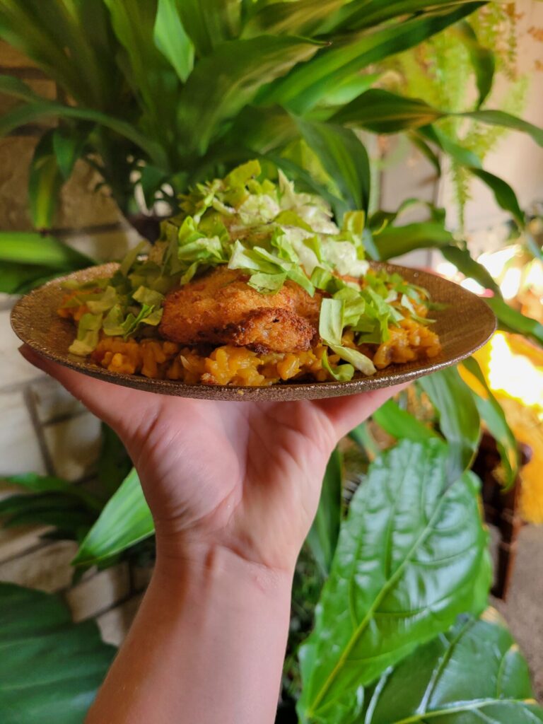 Salad w/ Catfish, Calabaza Squash Rice, & Avocado