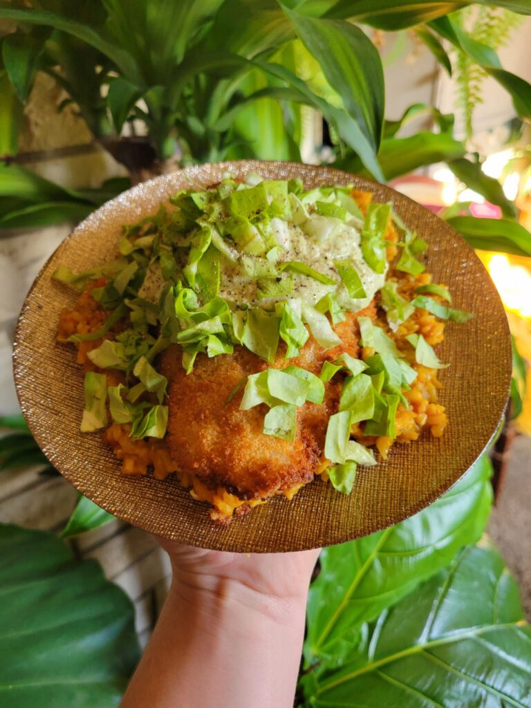 Salad w/ Catfish, Calabaza Squash Rice, & Avocado