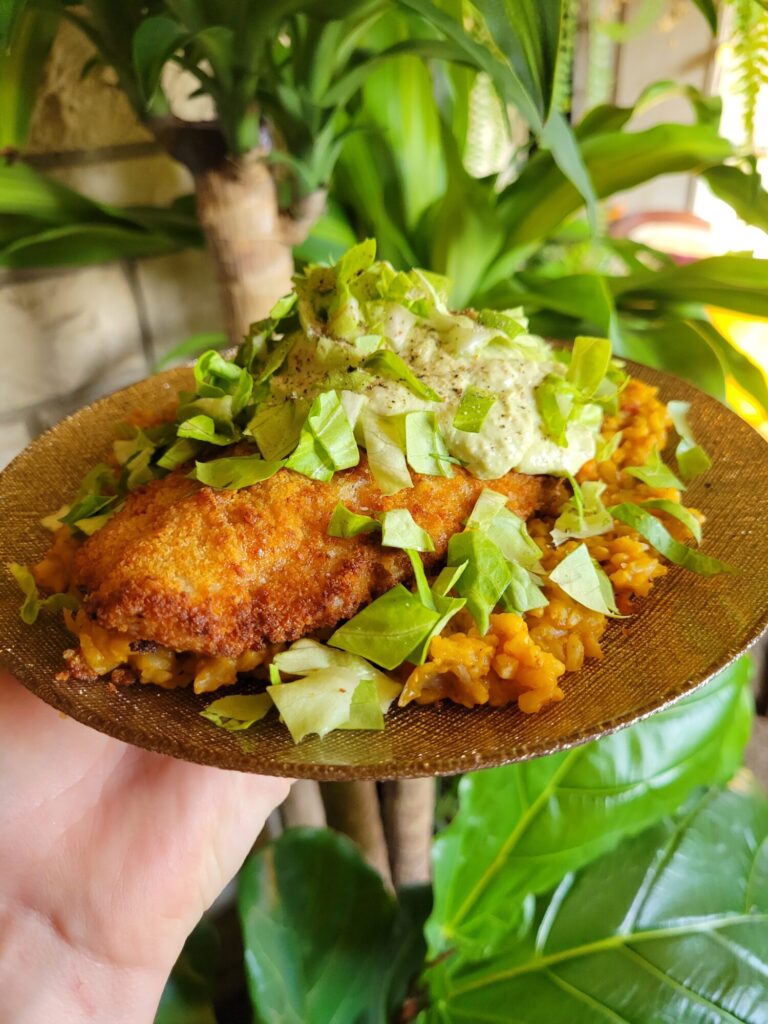 Salad w/ Catfish, Calabaza Squash Rice, & Avocado