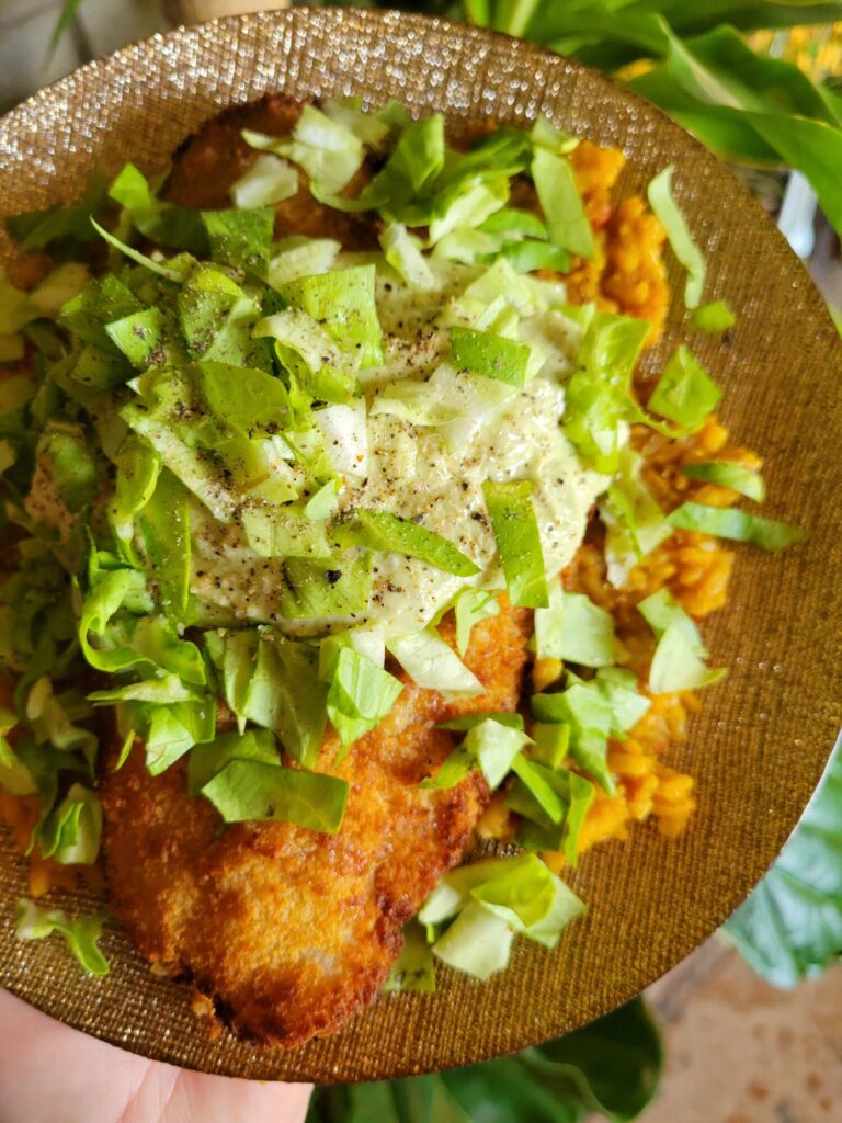 Salad w/ Catfish, Calabaza Squash Rice, & Avocado