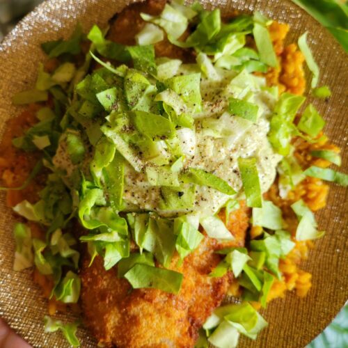 Salad w/ Catfish, Calabaza Squash Rice, & Avocado