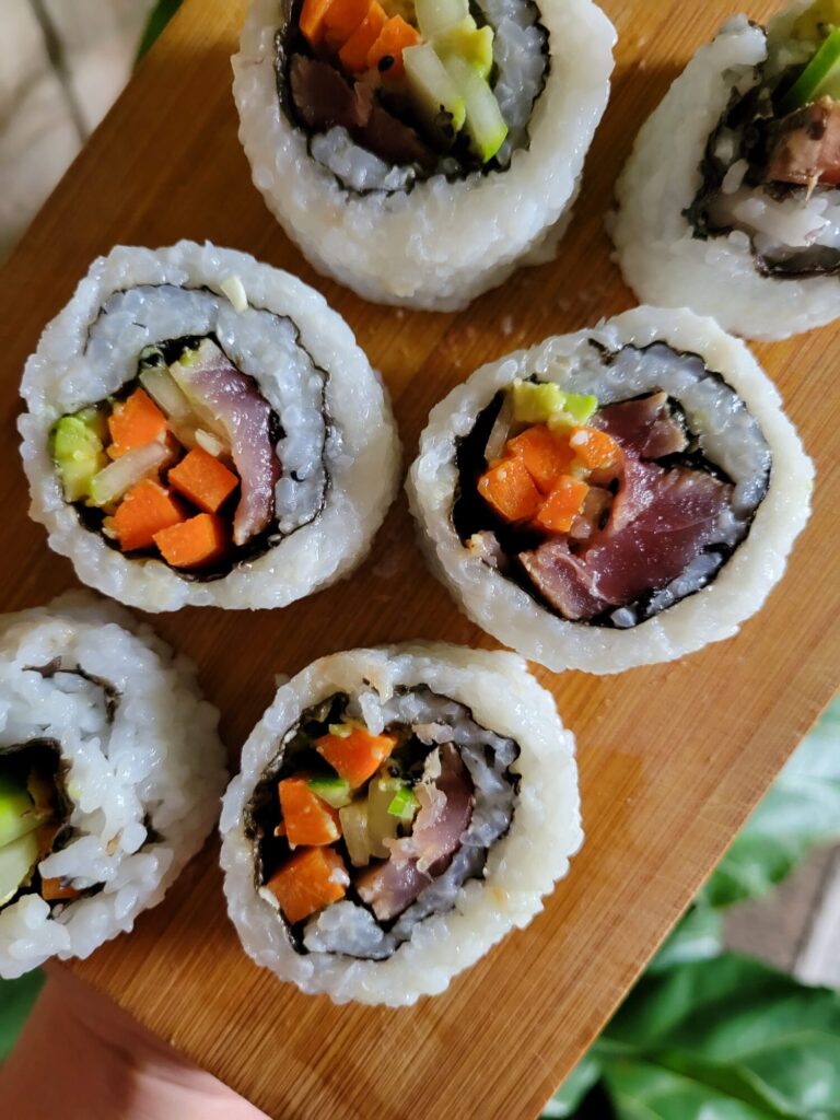 Sushi w/ Ahi Tuna, Cucumbers, Carrots, & Avocados