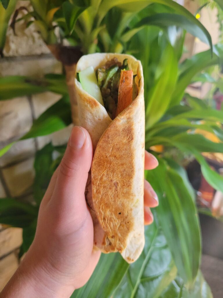 Burrito w/ Quinoa, Cucumbers, Carrots, & Avocados