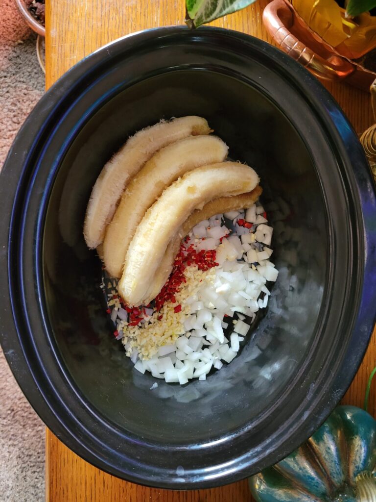 Slow Cooker Black Beans w/ Bananas & Thai Chilis