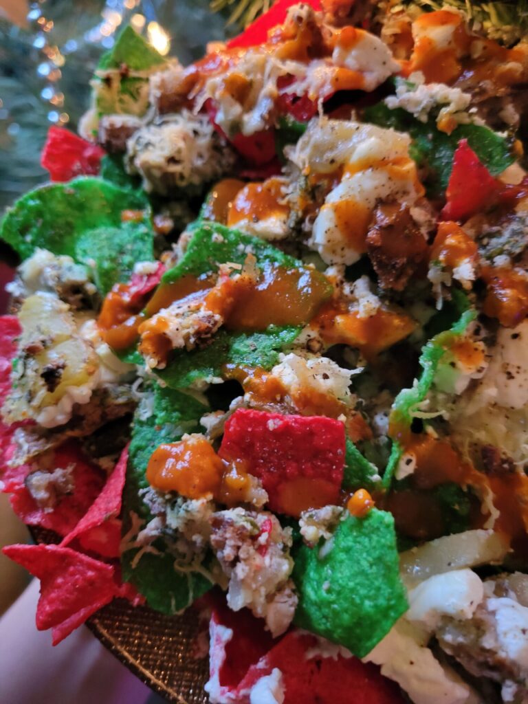 Christmas Nachos w/ Potato & Pecan Quiche