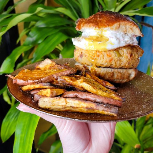 Salmon Burgers w/ Rice, Tartar & Runny Egg