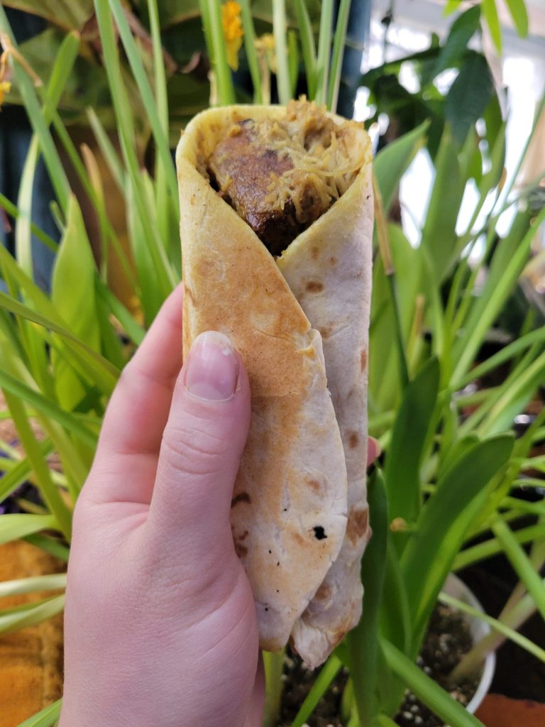 Burrito w/ Multicolored Potato Curry & Sprouts