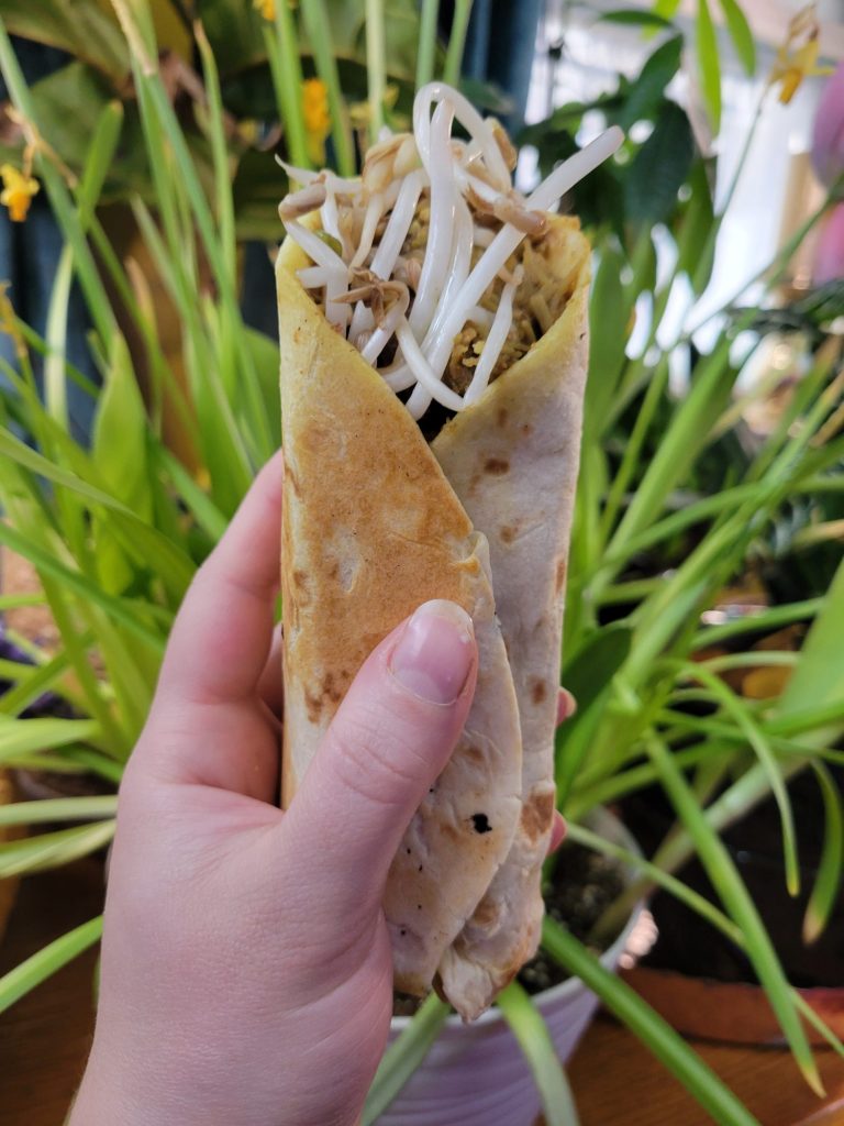 Burrito w/ Multicolored Potato Curry & Sprouts