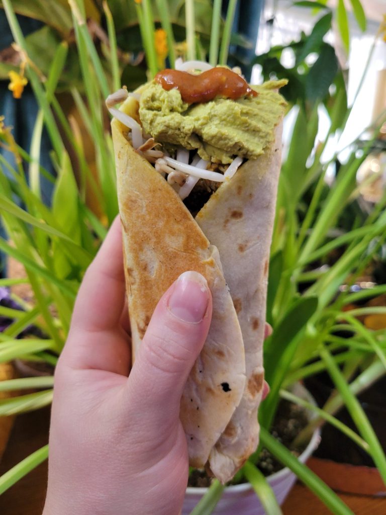 Burrito w/ Multicolored Potato Curry & Sprouts