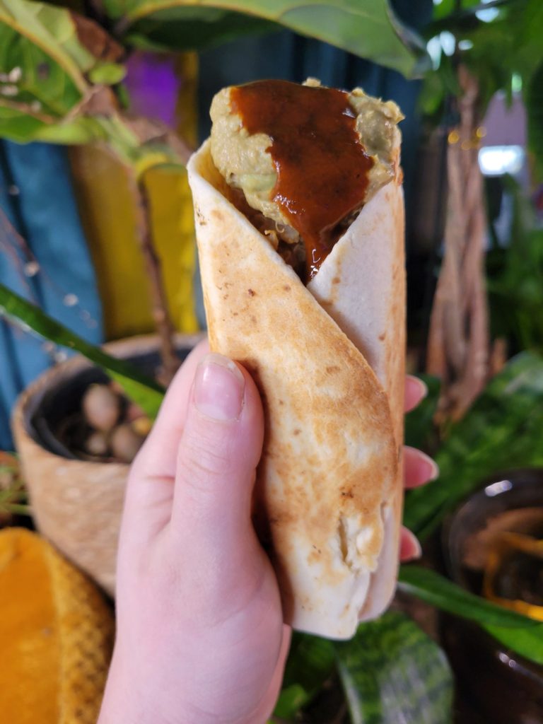 Burrito w/ Peanut Butter Quinoa & Avocado Dip