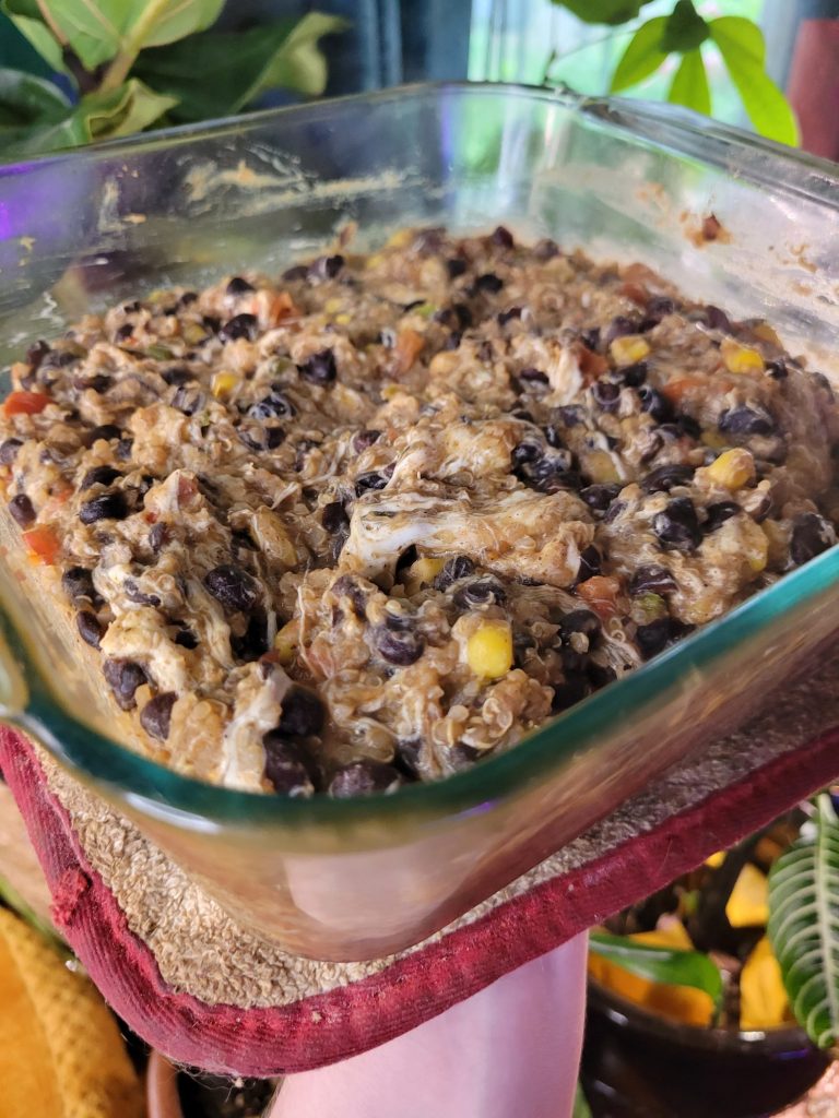 Bean Dip w/ Fresh Mozzarella, Quinoa, Black Beans, & Corn