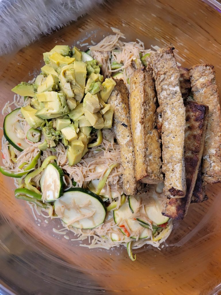 Vermicelli Salad w/ Tofu, Zucchini, Peppers, & Sprouts