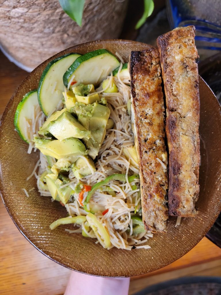 Vermicelli Salad w/ Tofu, Zucchini, Peppers, & Sprouts