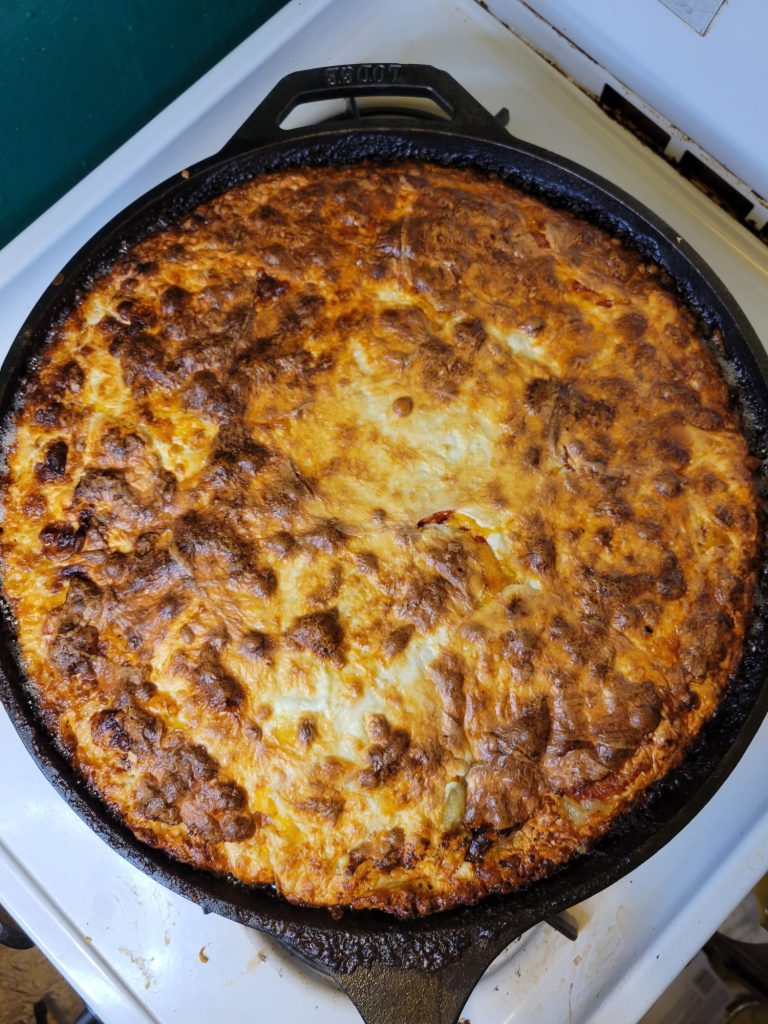 Deep Dish Pizza w/ Mashed Potatoes, Tomatoes, & Fresh Mozzarella