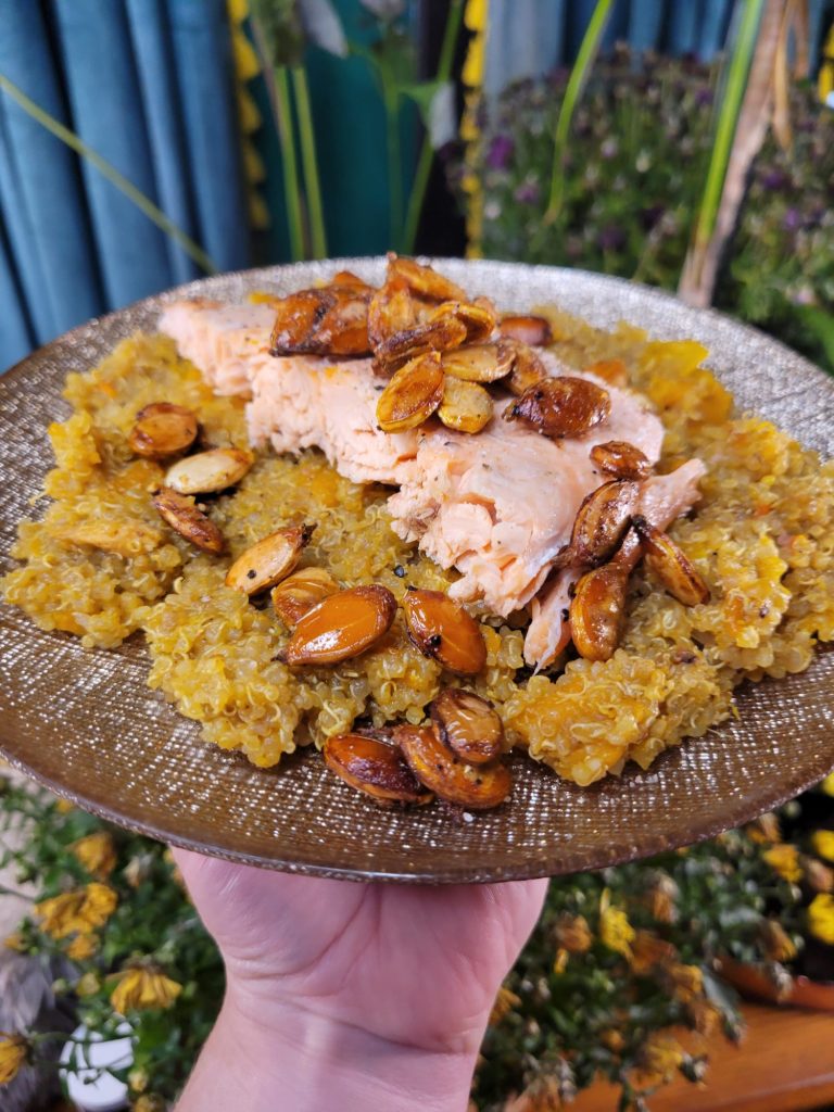 Salad w/ Salmon, Roasted Hubbard Squash, & Quinoa