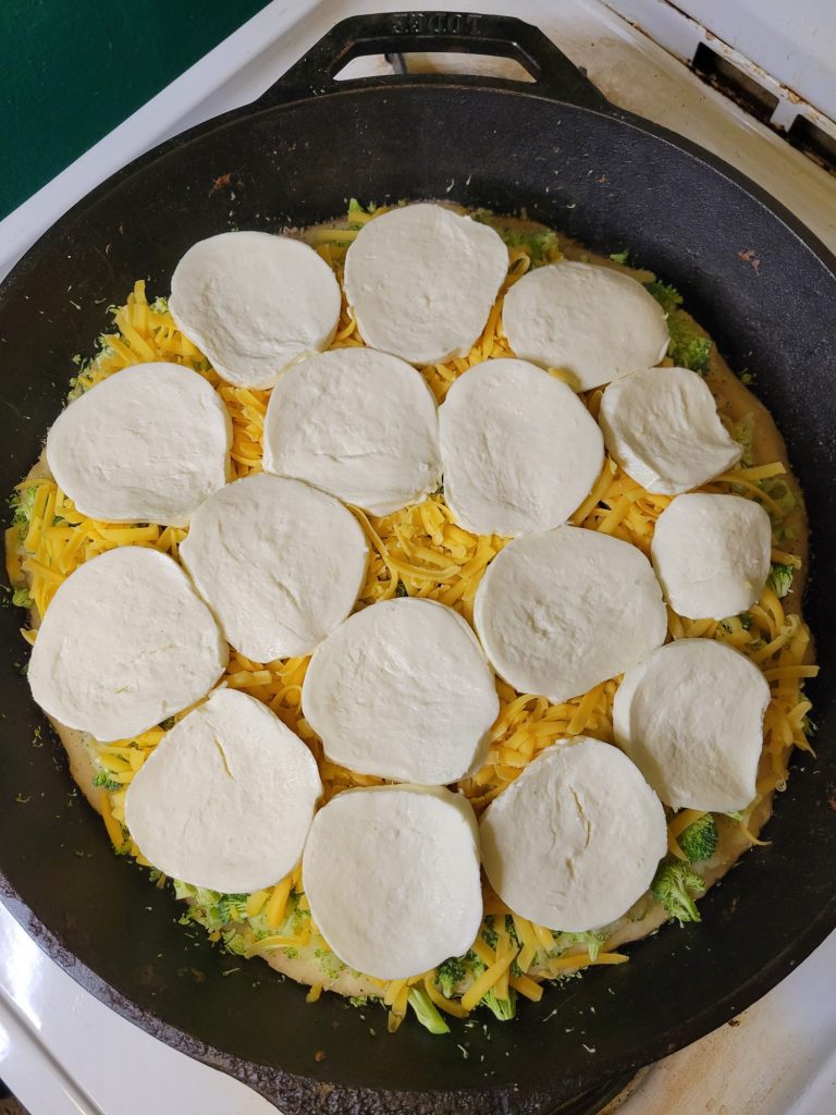 Deep Dish Pizza w/ Mashed Potatoes, Broccoli, & Fresh Mozzarella