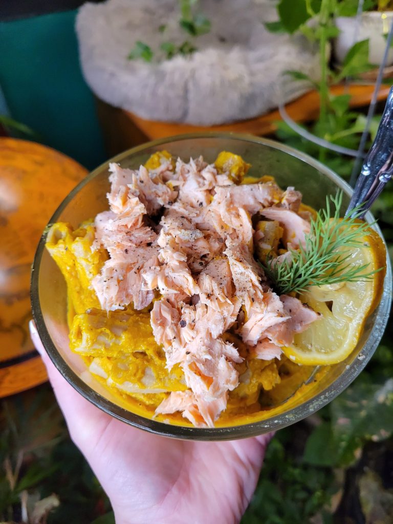 Pasta Salad w/ Salmon, Kabocha Squash, Dijon, & Dill