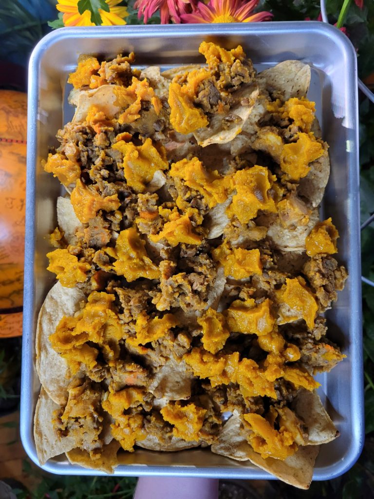 Nachos w/ Ginger Lentils, Kabocha Squash, & Cashews