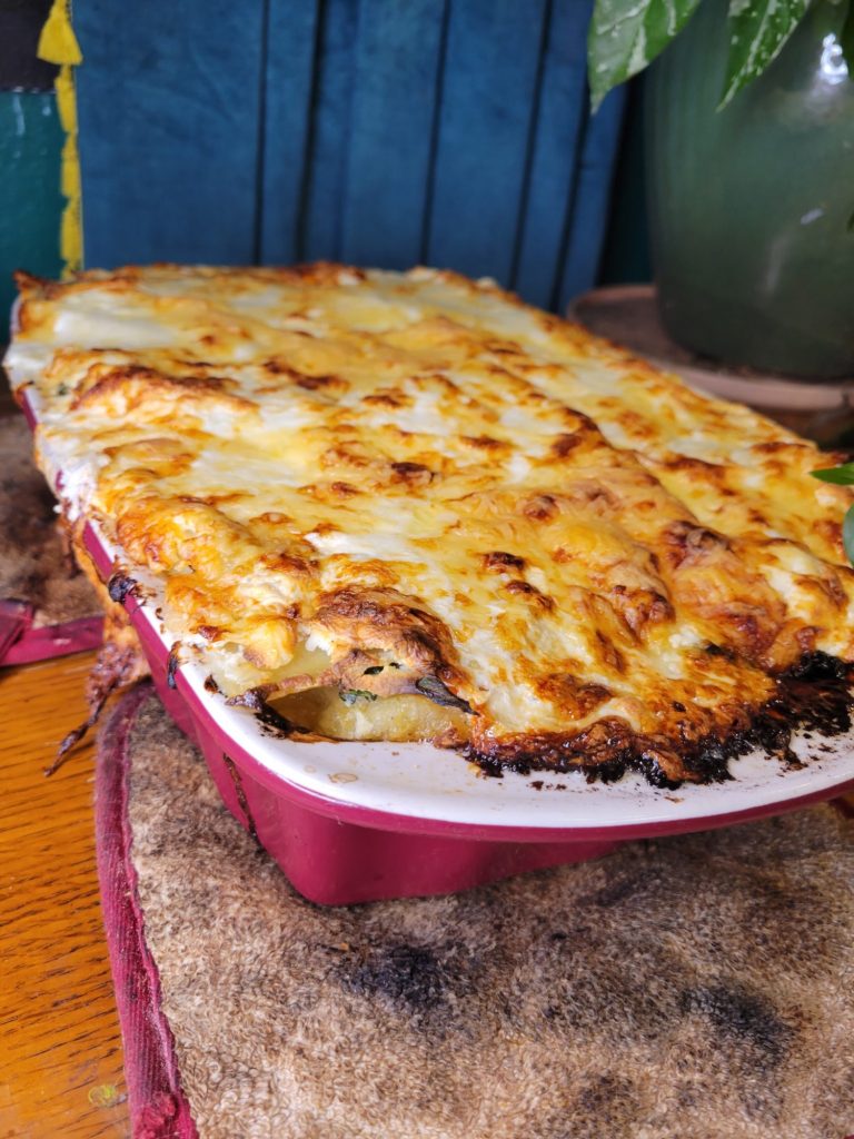 Lasagna w/ Mashed Potatoes, Spinach, & Fresh Mozzarella