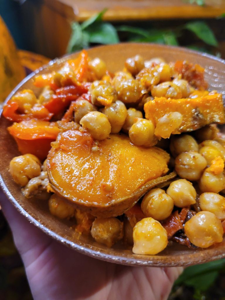 Tagine w/ Tomatoes, Chickpeas, & Sweet Potatoes