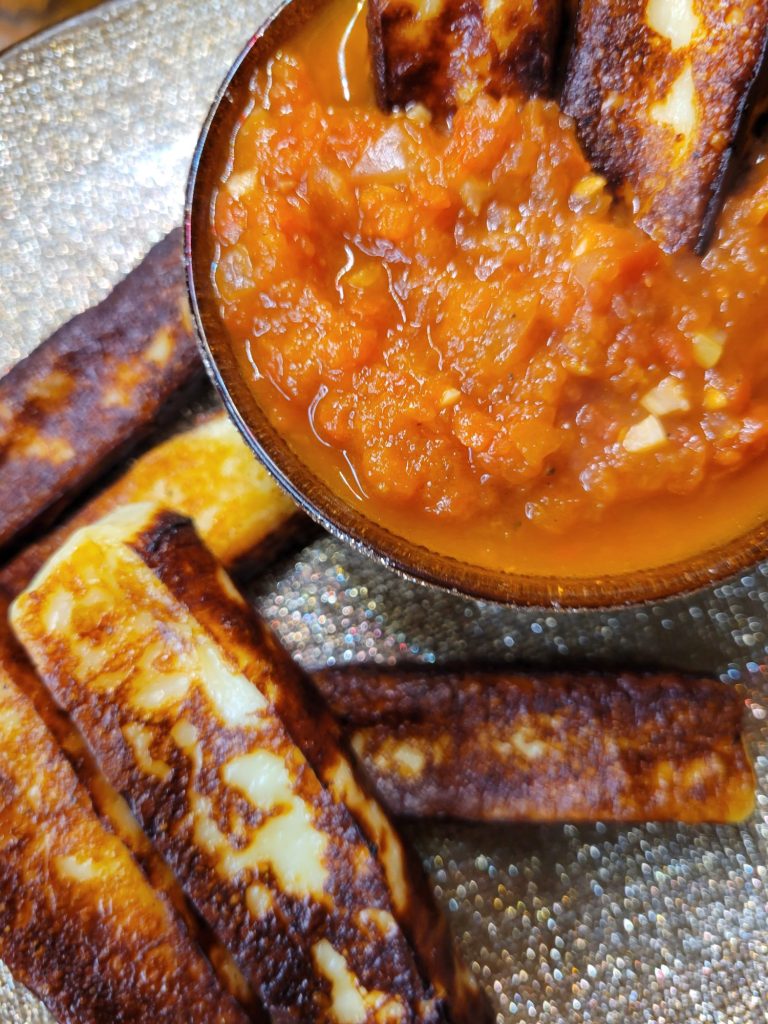 Fried Garlic Bread Cheese w/ Homemade Marinara