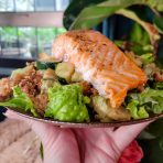 Salad w/ Tamari Quinoa, Pears, & Salmon