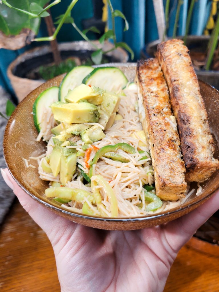 Vermicelli Salad w/ Tofu, Zucchini, Peppers, & Sprouts