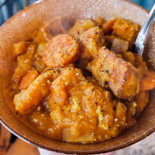 Tomato Soup w/ Lentils, Potatoes, & Tofu