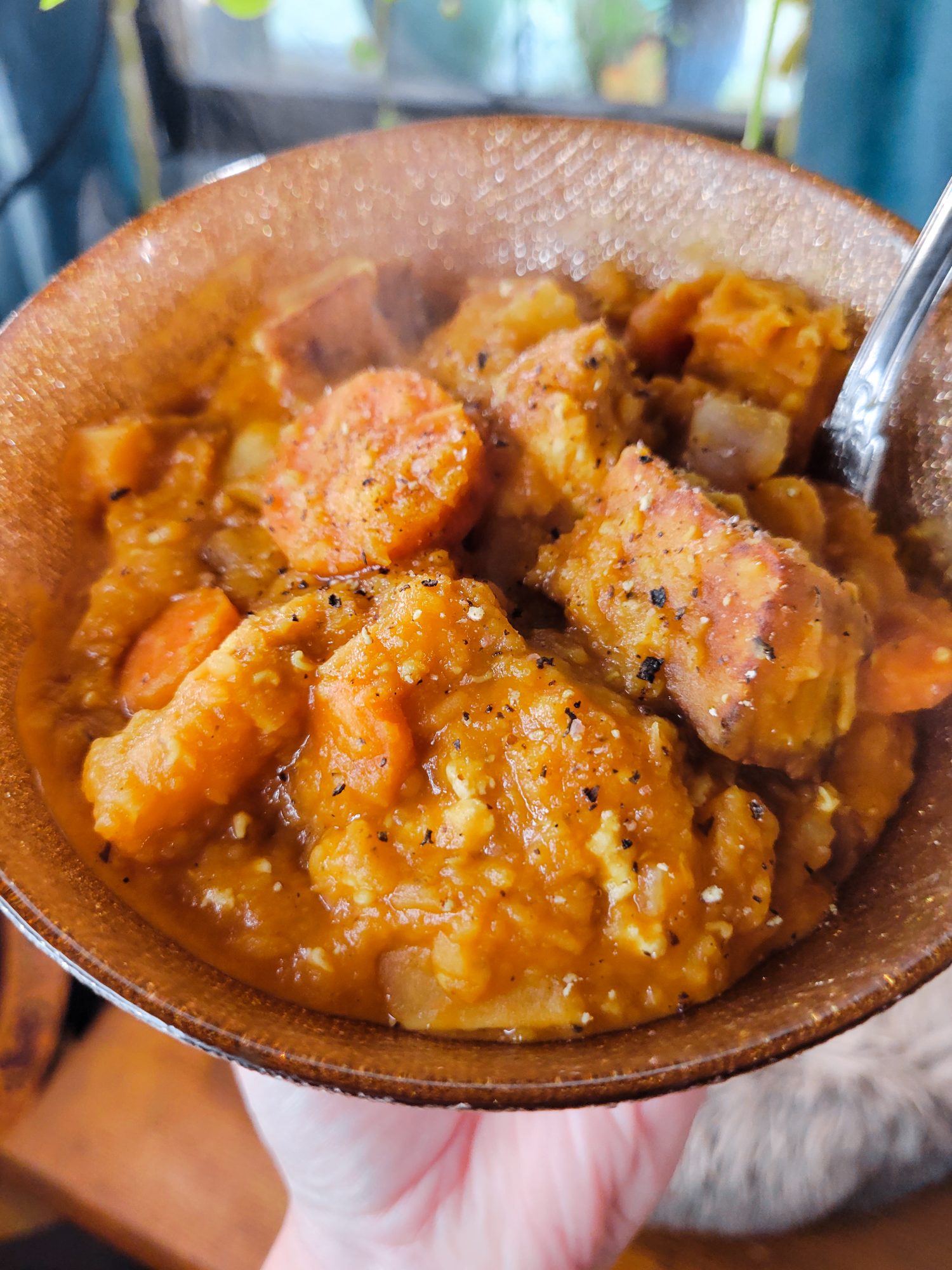 Tomato Soup w/ Lentils, Potatoes, & Tofu