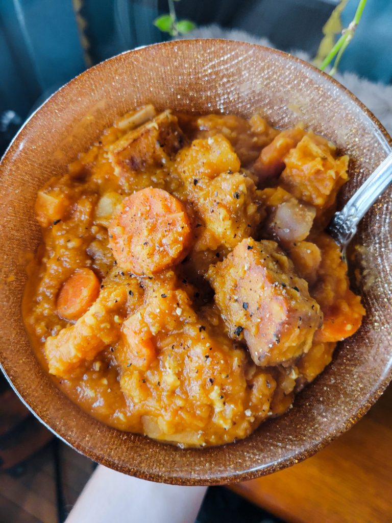 Tomato Soup w/ Lentils, Potatoes, & Tofu