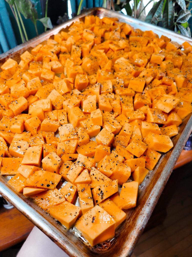 Roasted Red Hubbard Squash Cubes