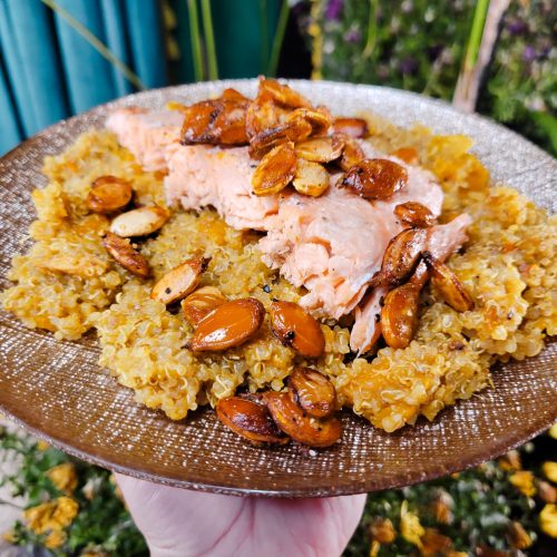 Salad w/ Salmon, Roasted Hubbard Squash, & Quinoa