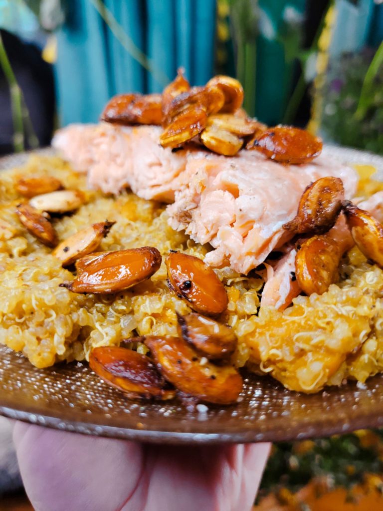 Salad w/ Salmon, Roasted Hubbard Squash, & Quinoa