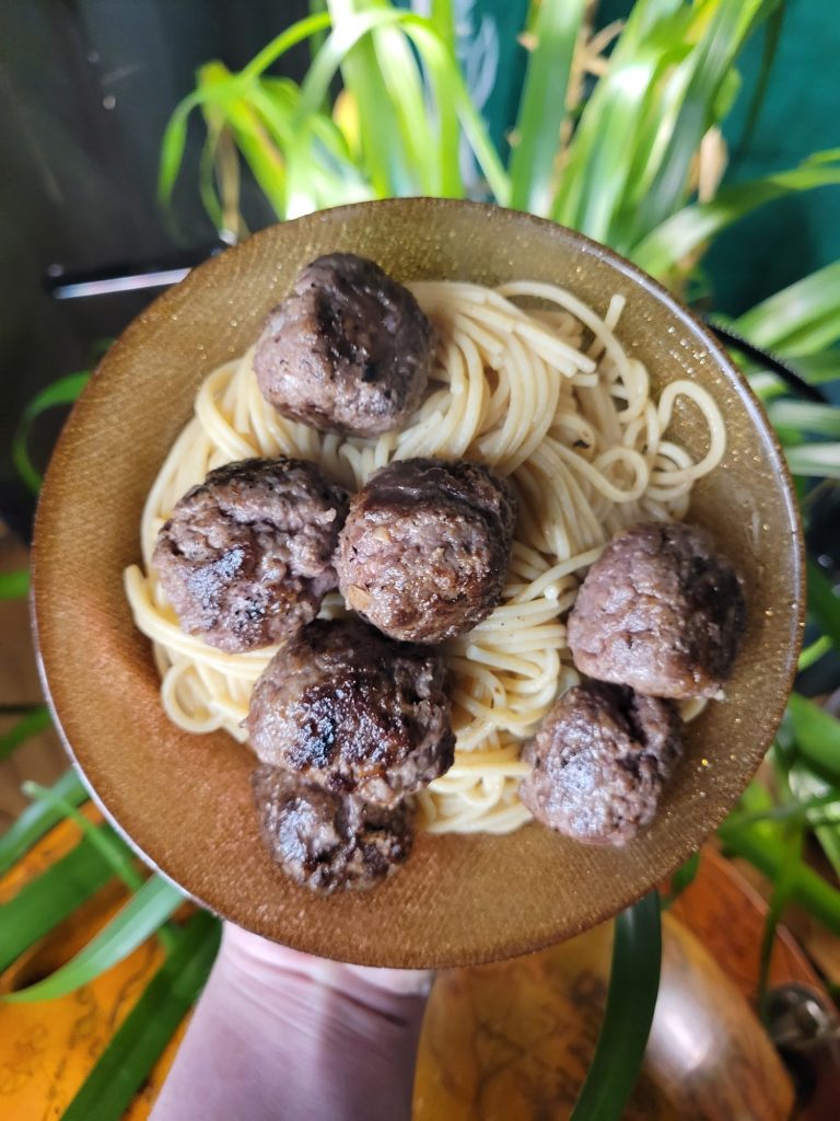 Pasta w/ Venison Meatballs & Grand Cru