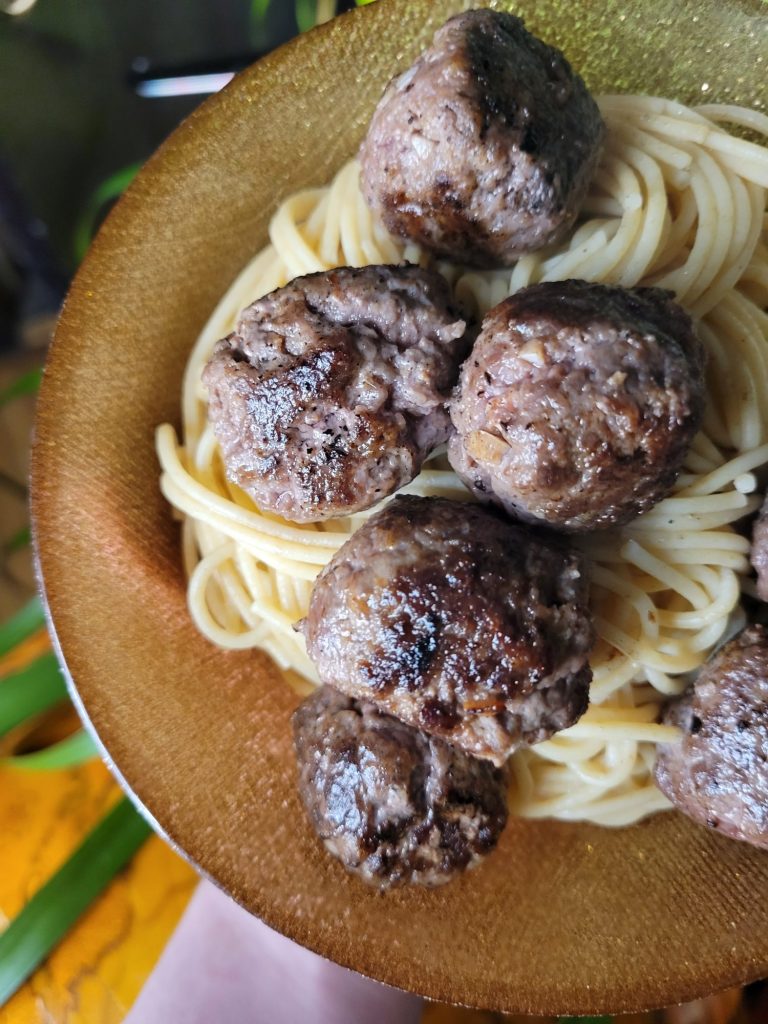 Pasta w/ Venison Meatballs & Grand Cru