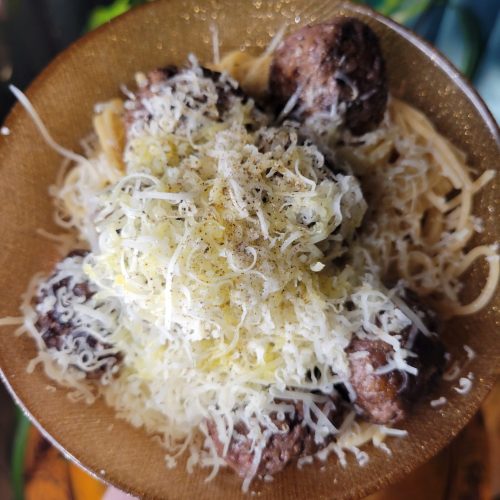 Pasta w/ Venison Meatballs & Grand Cru