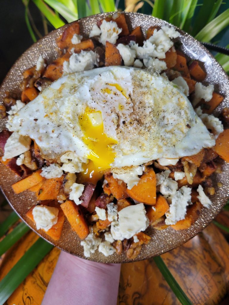 Runny Egg w/ Sweet Potatoes & Blue Cheese