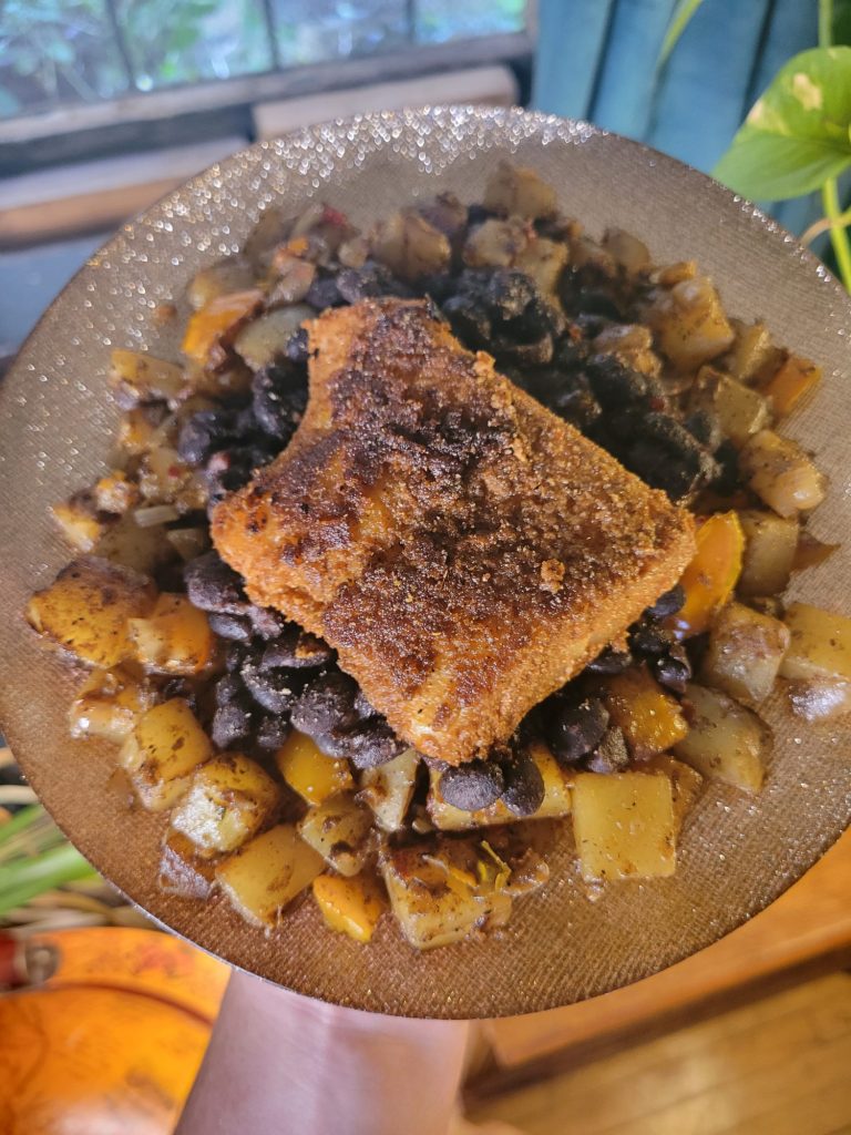 Salad w/ Blackened Cod, Black Beans, & Potatoes