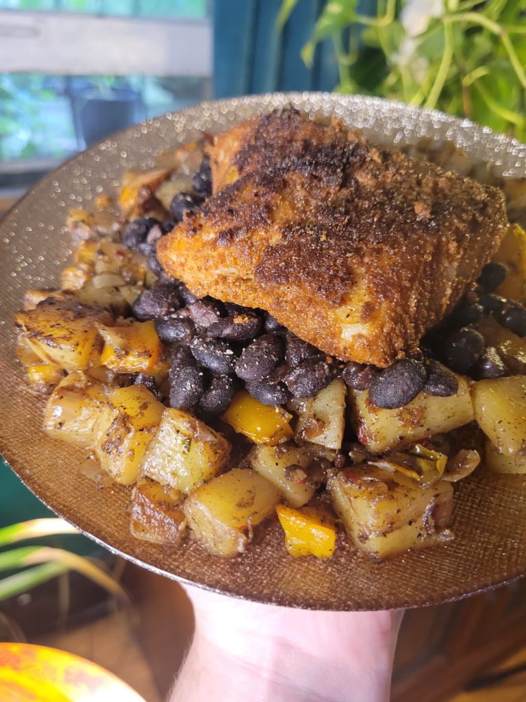 Salad w/ Blackened Cod, Black Beans, & Potatoes