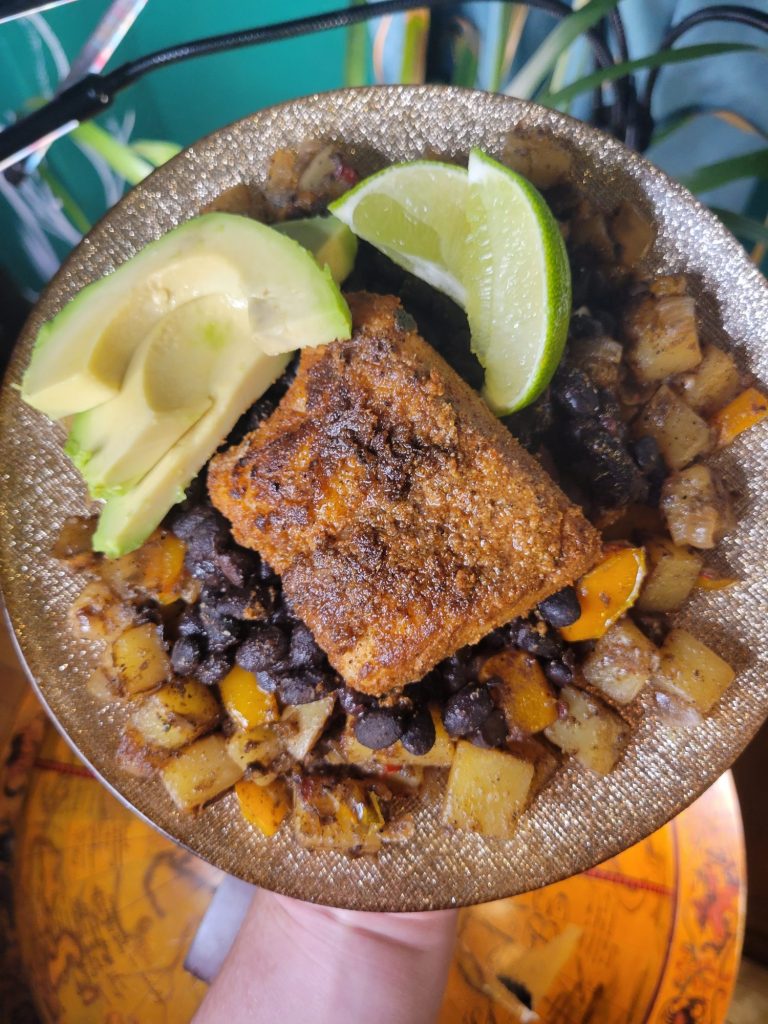 Salad w/ Blackened Cod, Black Beans, & Potatoes