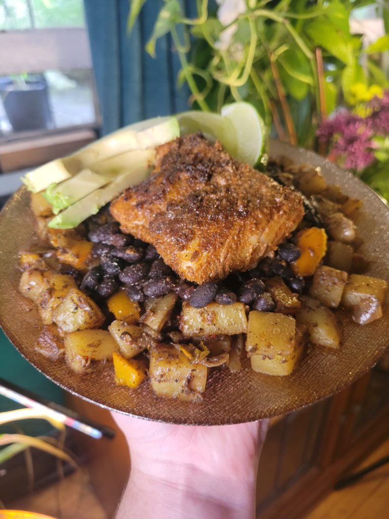 Salad w/ Blackened Cod, Black Beans, & Potatoes