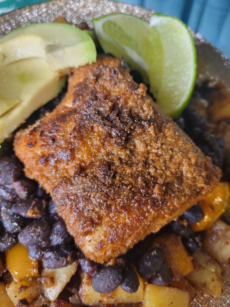 Salad w/ Blackened Cod, Black Beans, & Potatoes