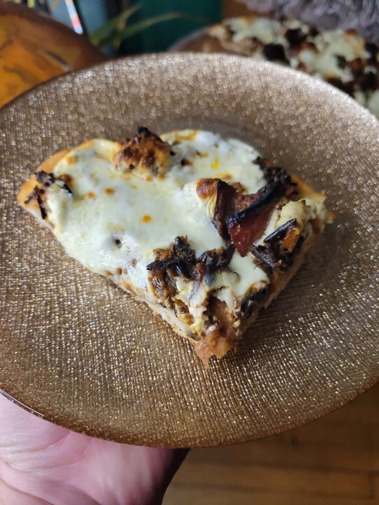 Pizza w/ Refried Beans, Wild Rice, Apples, & Crema