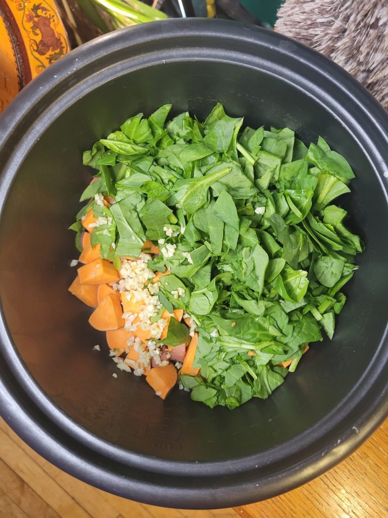 Quinoa w/ Sweet Potatoes, Spinach, & Garlic