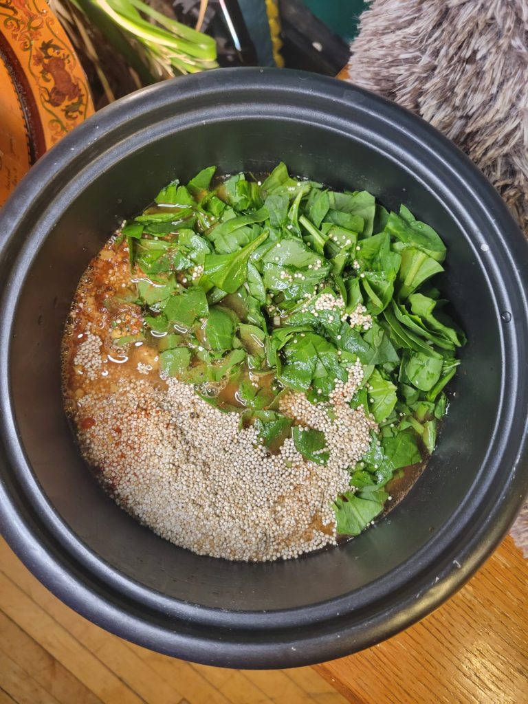 Quinoa w/ Sweet Potatoes, Spinach, & Garlic