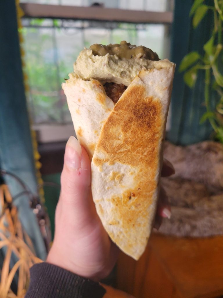 Burrito w/ Sweet Potato, Spinach, Quinoa, & Avocado Dip